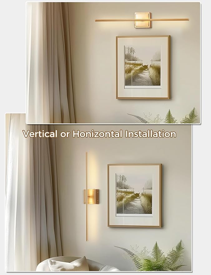 DORESshop Battery Operated Wall Sconces Set of 2, Dimmable Battery Wall Sconce with Remote Control, Gold 350°Rotate Rechargeable Sconces, 28.1 Inch Wireless Wall Lights for Bedroom, Living Room