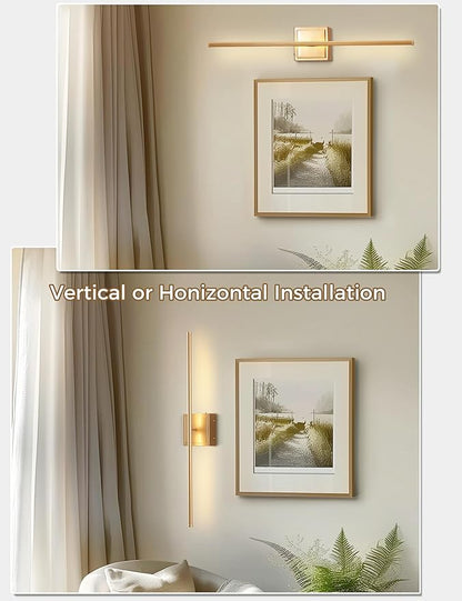 DORESshop Battery Operated Wall Sconces Set of 2, Dimmable Battery Wall Sconce with Remote Control, Gold 350°Rotate Rechargeable Sconces, 28.1 Inch Wireless Wall Lights for Bedroom, Living Room