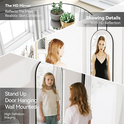 SCWF-GZ 57x20 Door Hanging Full Length Mirror, Floor (Height 5.7ft just Body in1.3ft) Wall Mounted Metal Frame Arch Dressing Mirrors for Bedroom Bathroom Living Room 57 inch Black