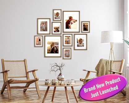 10 Piece Shadow Box Style Gallery Wall Frame Set -Rustic Photo Frame Set with Mat for 8x10, 5x7 and 4x6-Multiple Sizes Picture Frame Set for Wall Collage–Farmhouse Assorted Deep Picture Frames(Walnut)