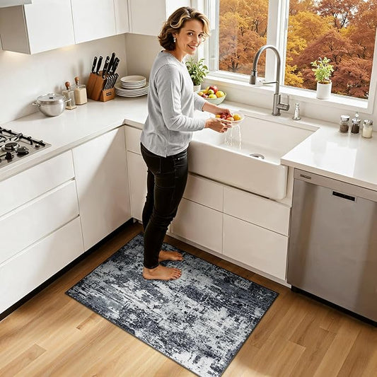 RELEANY Washable Area Rugs 2'x3' Non-Slip Modern Abstract Soft for Living Room Entryway Bedroom Nursery, Print Pattern, Black Navy Blue Gray
