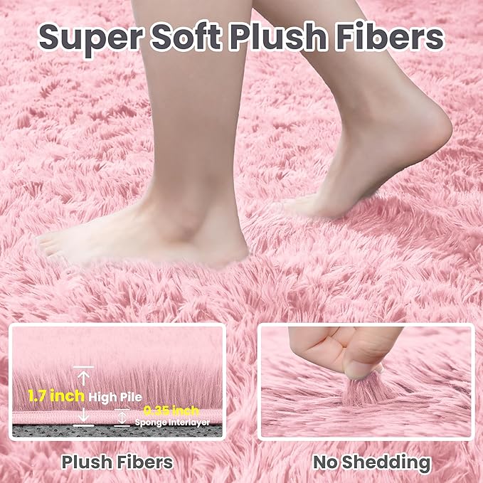 4x6 Area Rugs for Living Room Rug: Soft Fluffy Shag Pink Rugs for Bedroom, Non-Slip Large Fuzzy Plush Rug Indoor Floor Carpet for Nursery Kids Boys Girls Room, Dorms, Playroom, Modern Home Decor
