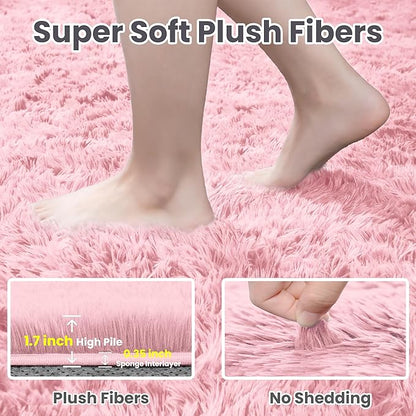 4x6 Area Rugs for Living Room Rug: Soft Fluffy Shag Pink Rugs for Bedroom, Non-Slip Large Fuzzy Plush Rug Indoor Floor Carpet for Nursery Kids Boys Girls Room, Dorms, Playroom, Modern Home Decor