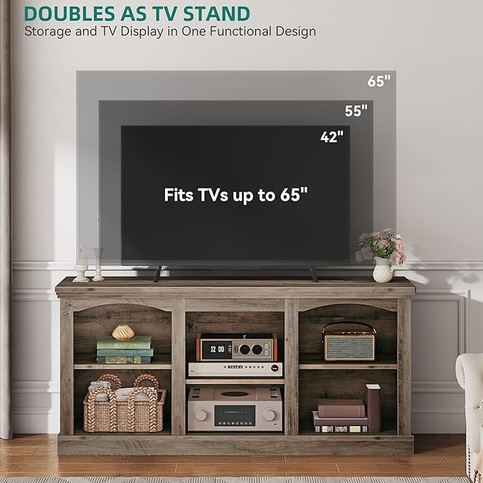 YITAHOME Farmhouse TV Stand for 65 Inch TV, Entertainment Center with Adjustable Shelf, Large TV Console Table for Living Room (Washed Grey)