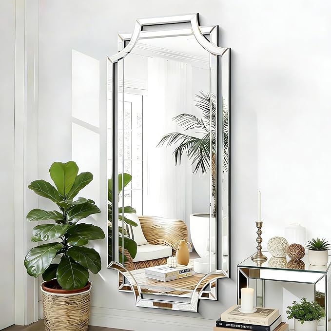 Chende Large Full Length Mirror for Wall, 59"x30" Large Decorative Mirror with Beveled Scalloped Corner, Modern Elegant Home Decor for Bedroom Living Room Bathroom Dressing Room Entryway Hallway
