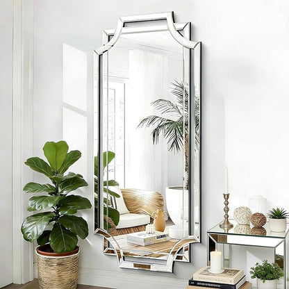 Chende Large Full Length Mirror for Wall, 59"x30" Large Decorative Mirror with Beveled Scalloped Corner, Modern Elegant Home Decor for Bedroom Living Room Bathroom Dressing Room Entryway Hallway