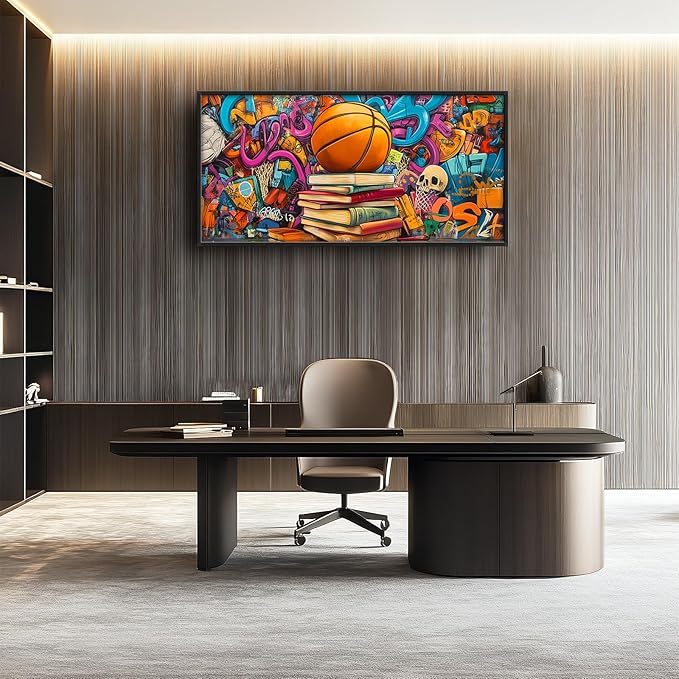 Banksy Basketball Book Large Wall Art for Living Room Abstract Graffiti Sports Framed Canvas Decor Street Prints Painting Pictures Extra Large Artwork for Gym Bedroom Home Office Classroom 30"x60"