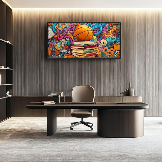 Banksy Basketball Book Large Wall Art for Living Room Abstract Graffiti Sports Framed Canvas Decor Street Prints Painting Pictures Extra Large Artwork for Gym Bedroom Home Office Classroom 30"x60"