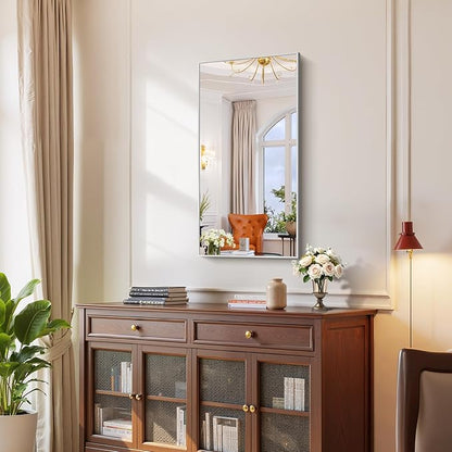 YIROMAN Bathroom Mirror 20"x40", Brushed Silver Bathroom Mirror for Over Sink with Aluminum Frame, Rectangular Vanity Mirror with Right Angle, Wall Mirror Hangs Horizontal or Vertical
