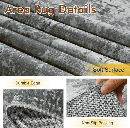 9x12 Ft Extra Large Washable Area Rugs for Living Room, Soft Non-Slip Modern Abstract Pattern Carpet for Bedroom Indoor Floor Nursery Home Decor (Grey)