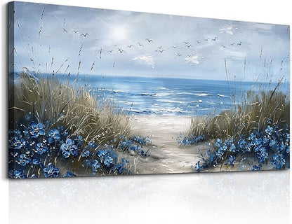 KELIYUAN Large Wall Art For Living Room Canvas Wall Decor For Office Bedroom Decoration Blue Ocean Wall Painting Sea Wave Pictures Printing Artwork Modern Beach Posters Aesthetic Home Decor 24"x48"