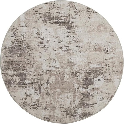 ROYHOME Modern Abstract 8x8 Round Area Rug Non Slip Non Shedding Rug Low Pile Stain Resistant for Bedroom Living Room Office Dining Room,Brown Grey