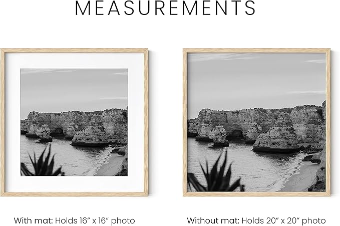 HAUS AND HUES Beige Oak Wood 20x20 Picture Frames - Set of 4, Square Frames with Mat, Large Frames for Posters and Artwork (20x20 in, Beige, Set of 4)