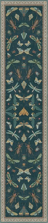 Hazo Haus Washable Runner Rug for Hallway 2'6"x12', Green Boho Carpet for Kitchen & Hall Way, Foldable Insect Print Décor