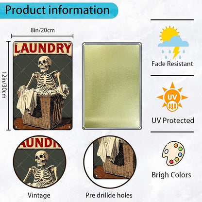 Skull Metal Tin Sign Laundry Vintage Tin decor for Cafes Bars Pubs Shop Wall Decorative Funny Retro Signs for Men Women 12x8 Inch