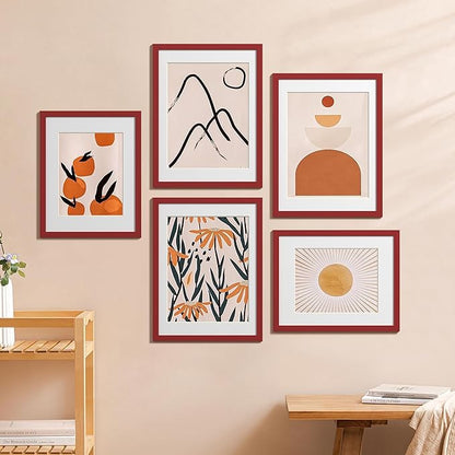 eletecpro 11x14 Picture Frames Set of 5, Gallery Wall Frame Display 8x10 Photo with Mat or 11x14 without Mat, Picture Frame Collage Wall Decor for Wall Mounting, Red