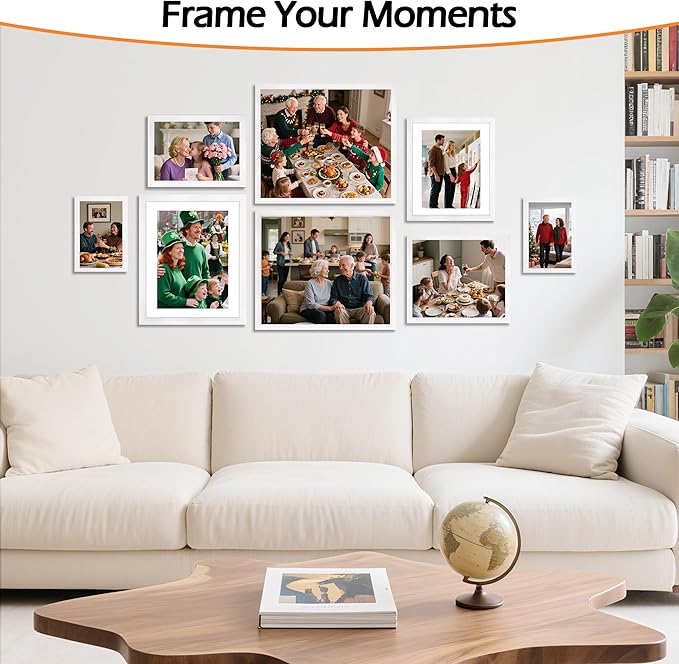4x6 Picture Frames Set of 8, White Photo Frames for Gallery Wall Mounting or Table Display, Collage Frames with Clear Plexiglass for Home Office Decor