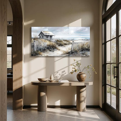 imjiayu Landscape Wall Art, Large Wall Art, Rustic Wall Decor, Coastal Cottage Canva Pictures Prints, Nostalgic Beach Paintings Wall Decor Living Room Bedroom Dining Room Modern Farmhouse 24"x48"