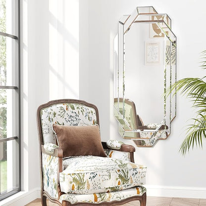 Chende 24" x 47" Large Wall Mirror for Decor, Octagonal Decorative Mirror with Beveled Edge and Glass Pieces, Large Accent Mirror for Living Room, Bedroom, Dining Room, Hallway