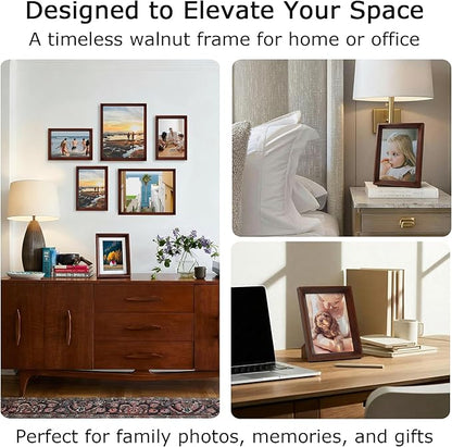 brisafe Wood Picture Frame 8x10 Matted to 5x7, Solid Wood Photo Frame with Tempered Glass, Wall Mouont and Tabletop, Horizontal & Vertical, Mothers Day Gifts, Walnut