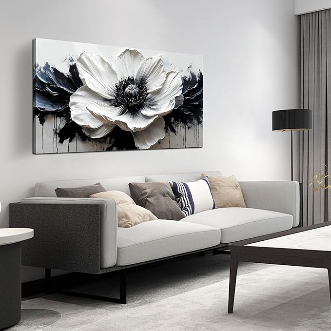 HUBOSKN Flower Canvas Wall Decor Living Room - Black and White Pictures Wall Art for Bedroom Women - Fashion Art Wall Decor Office Size 24" x 48"