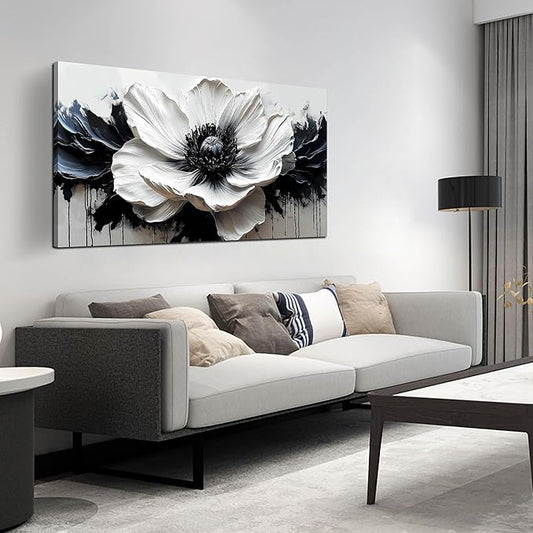 HUBOSKN Flower Canvas Wall Decor Living Room - Black and White Pictures Wall Art for Bedroom Women - Fashion Art Wall Decor Office Size 24" x 48"