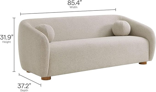 Modway Holland 85 Inch Minimalist Curved Back Sofa in Dove Gray – Chenille Fabric Sofa with Ball Throw Pillows and Wood Feet – Modern 3-Seater Couch for Living Room