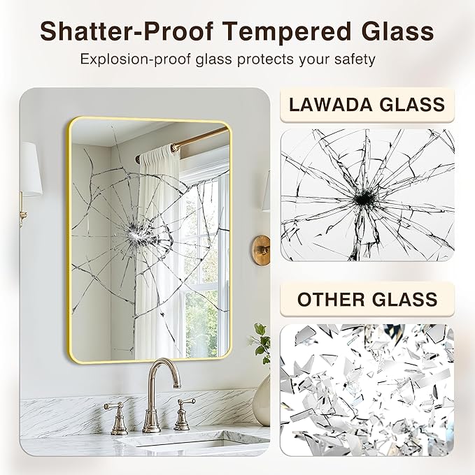 Bathroom Vanity Mirror for Wall, 30"x20" Wall Mounted Bathroom Mirror for Over Sink with Sturdy Metal Frame, Vertical or Horizontal, Living Room, Bedroom, Entryway(Gold)