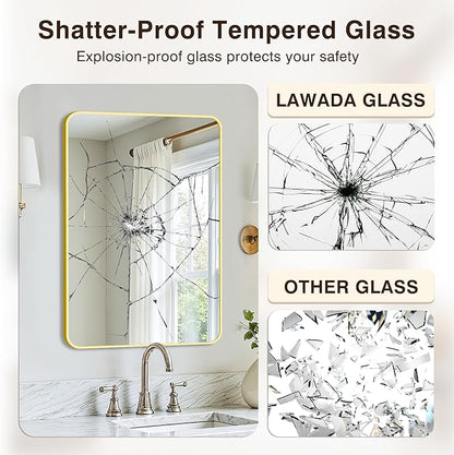 Bathroom Vanity Mirror for Wall, 30"x20" Wall Mounted Bathroom Mirror for Over Sink with Sturdy Metal Frame, Vertical or Horizontal, Living Room, Bedroom, Entryway(Gold)