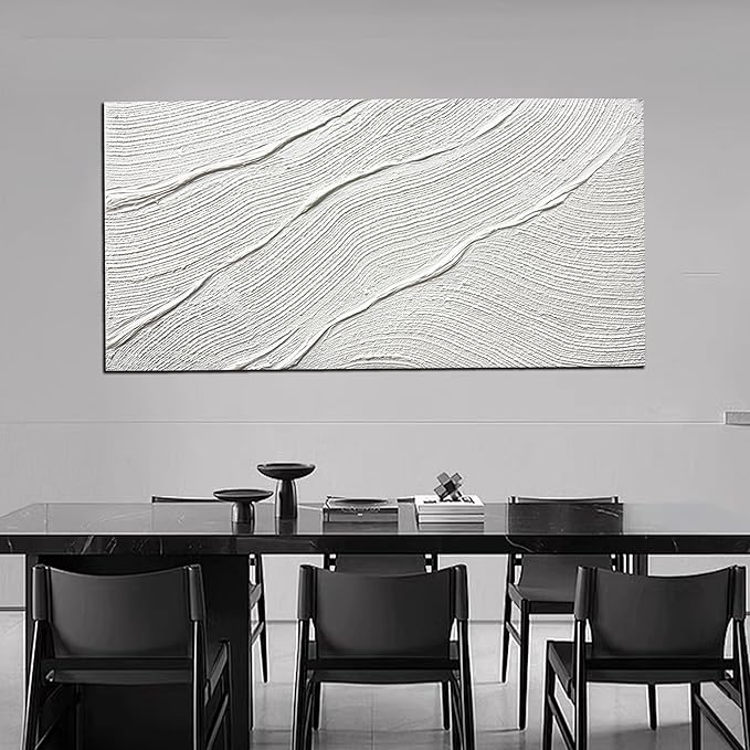 Tarfupth Large Abstract Canvas Wall Art for Living Room White Minimalist Textured Painting Hand-Painted Modern Neutral Artwork for Bedroom Office Decor 24"x48"