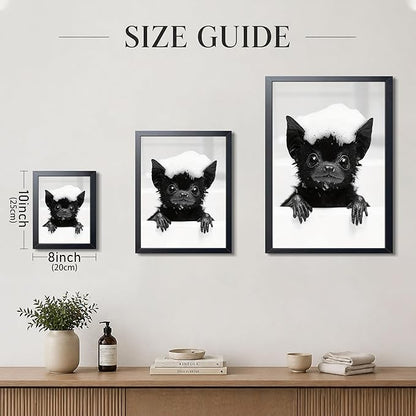 Funny Bat Bathroom Wall Art, Black and White Cute Animal Canvas Print Poster, Gothic Farmhouse Bat Wall Decor Painting, Humorous Halloween Restroom Picture Home Decoration 8x10 Inch Framed