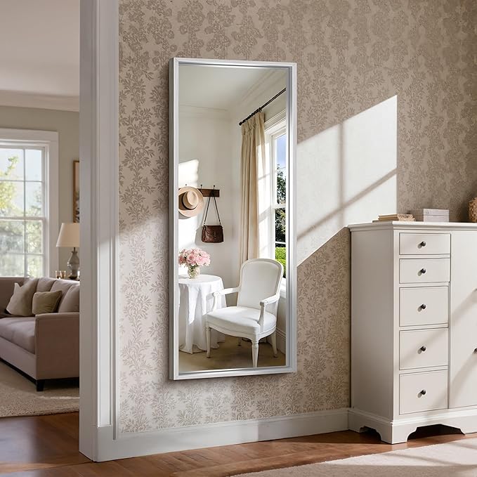CIRCUMI 60"x24" Brushed Silver Mirror with Chunky Box Metal Frame, Bathroom Mirror for Vanity Remodel & New Home, Living Room, Entryway, Rectangular Wall Mirror, Tempered Glass, Vertical or Horizontal