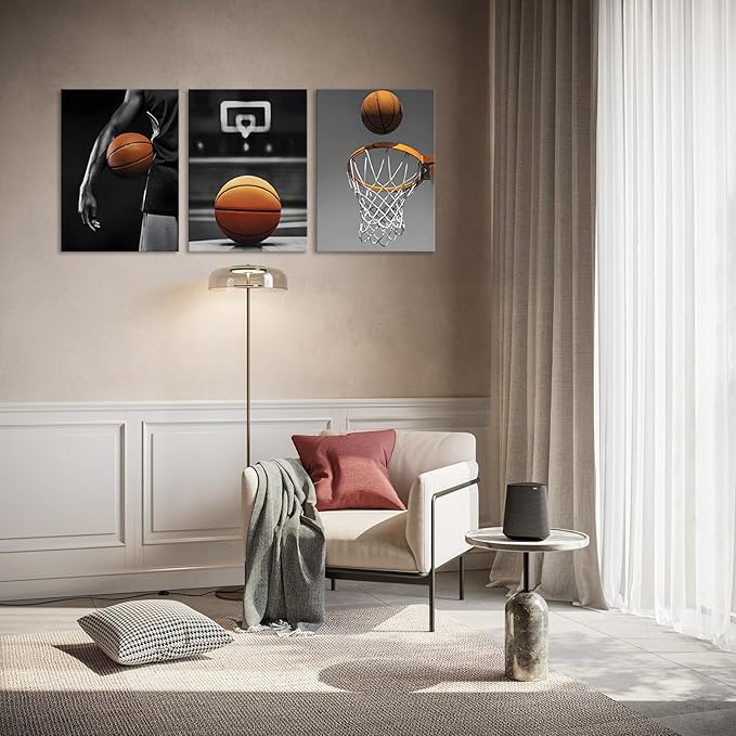 Canvas Framed Basketball Posters - Sports Room Decor For Men, Kids & Teenagers - Basketball Poster Set For Bedroom & Man Cave - Wall Decor