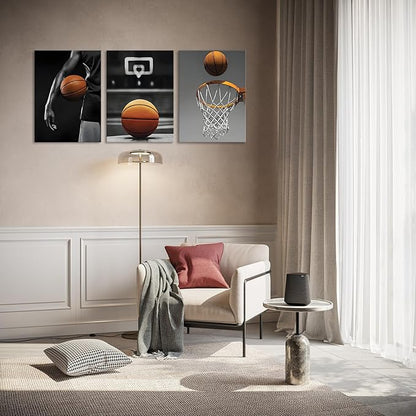 Canvas Framed Basketball Posters - Sports Room Decor For Men, Kids & Teenagers - Basketball Poster Set For Bedroom & Man Cave - Wall Decor