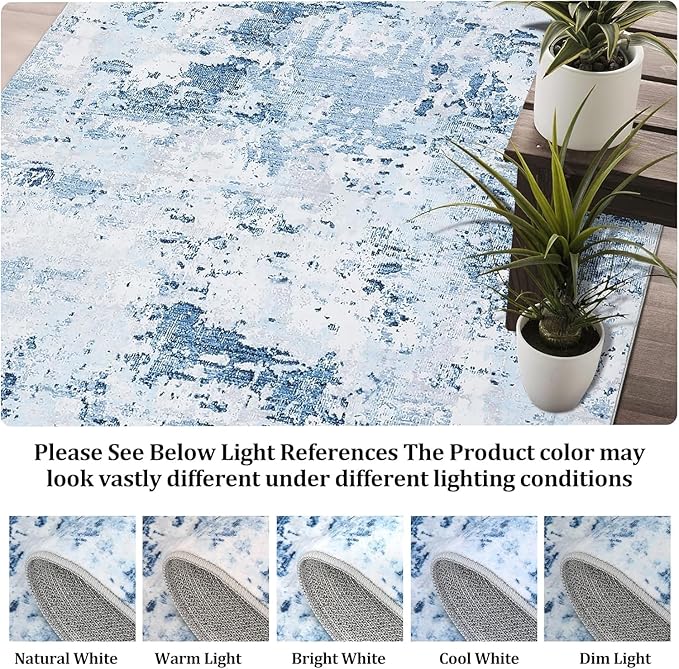 ROYHOME Modern Abstract 2x10 Runner Rug Non Slip Non Shedding Low Pile Stain Resistant Rug for Hallway Kitchen Bedroom, Light Blue