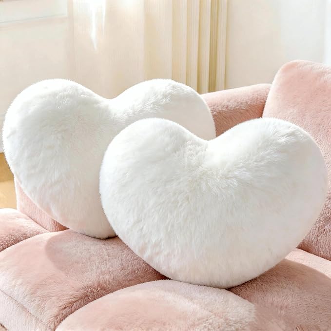 2PCS Throw Pillows Heart Pillow Home Decor Decorative Couch Pillows Bed Pillows Outdoor Pillows Valentine Gifts,White 13"*19"