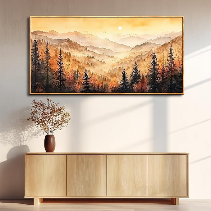 FUHAIHUA Large Wood Framed Wall Decor For Living Room Canvas Wall Art For Office Modern Wall Decorations For Bedroom Forest Landscape Painting Farmhouse Pictures Artwork Room Home Decor 24x48 In