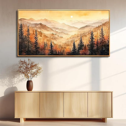 FUHAIHUA Large Wood Framed Wall Decor For Living Room Canvas Wall Art For Office Modern Wall Decorations For Bedroom Forest Landscape Painting Farmhouse Pictures Artwork Room Home Decor 24x48 In