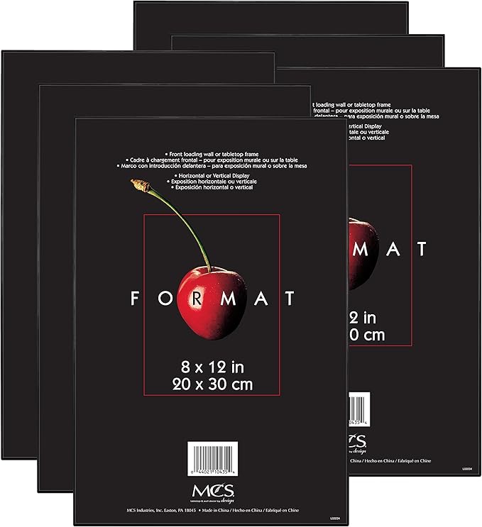 MCS Format 8x12 Picture Frame Black, Gallery Wall Vertical & Horizontal Wall Hanging Picture Frame for Photos & Art Prints (6-Pack)
