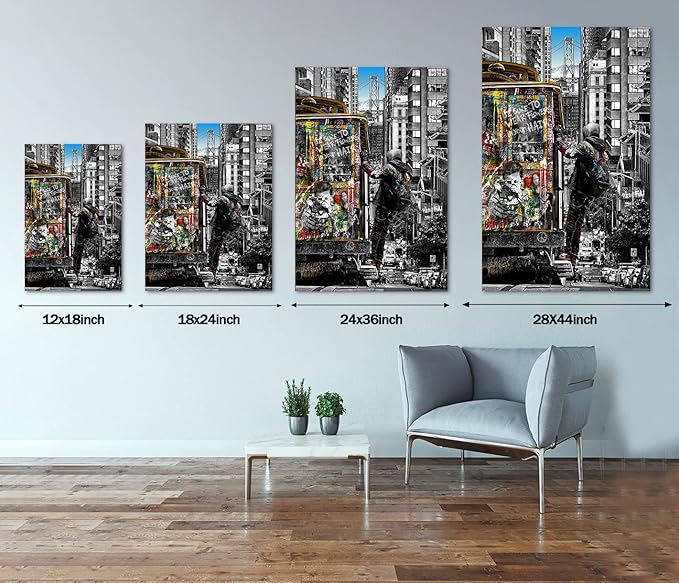 Yatsen Bridge Banksy Wall Art Paintings, Street Landscape of London City Canvas Paintings, Graffiti Pop Art Posters And Prints for Home Decor Ready to Hang - 28x44 inch