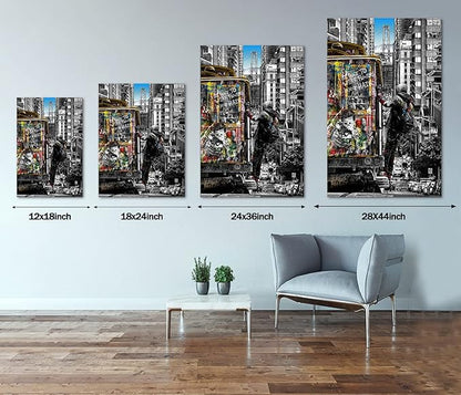 Yatsen Bridge Banksy Wall Art Paintings, Street Landscape of London City Canvas Paintings, Graffiti Pop Art Posters And Prints for Home Decor Ready to Hang - 28x44 inch