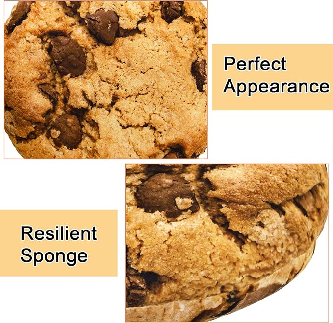 Unittype 2 Pcs 13.4" Chocolate Chip Cookie Pillows Round Throw Pillow Plush 3D Digital Print Funny Food Shaped Soft Stuffed Seat Pad Cushion for Bedroom Couch Sofa Chair Floor Decor Gifts