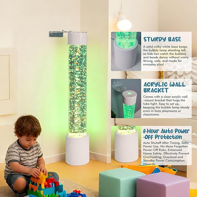Bubble Tube Floor Lamp – Works with Various Controllers, Color-Changing Aquarium Mood Light for Visual Stimulation & Relaxation in Home, Sensory Rooms & Therapy Clinics (3.5FTJumble Bead Bubble Lamp)
