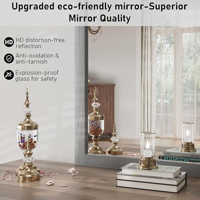 Farmhouse Wall Mirror, Rustic Wood Frame Bathroom Mirror Barn Door Inspired Decorative Vanity Dress Mirrors for Living Room Entryway, 18x26 INCH Gray Vertical