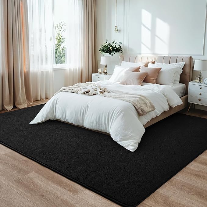 Rugs for Bedroom Living Room, 5x7 ft Black Area Rug, Washable Memory Foam Indoor Carpet, Modern Aesthetic Minimalist Non-Slip Carpets for Boys Girls Adults Home Decor