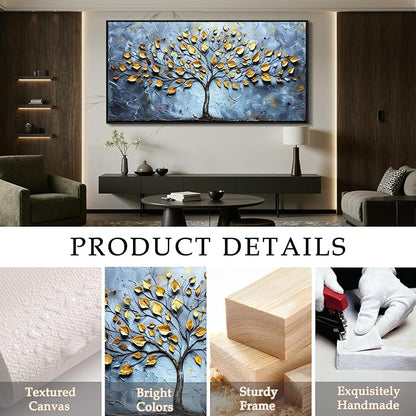 SERIMINO Tree of Life Wall Art, Large Framed Wall Art, Abstract Art Wall Decor, Blue Gold Tree Painting Prints, Nature Aesthetic Canvas Pictures for Living Room Bedroom Hallway Office Artwork 24"x48"