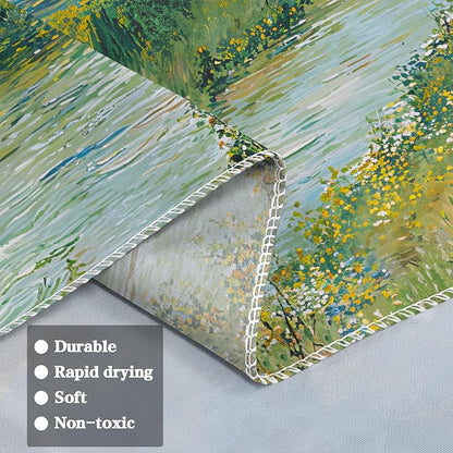 Leeisysme Mountain Landscape Tapestry, Monet Nature Wall Art, Clouds Flowing River for Living Room Bedroom Classroom Dorm Decor, Green 60x80 inches