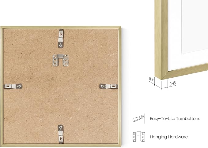 HAUS AND HUES 8x8 Gold Metal Picture Frames Matted to 4x4 - Features Premium Aluminum & Hanging Hardware, Shatterproof Plexiglass - Ideal for Home, Room, Office (8x8 in, Gold, Set of 25)