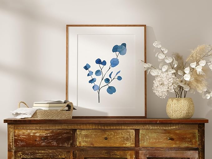 DREAM BIG PRINTABLES Eucalyptus Dark Blue Art Prints (Set of 6) - Unframed - 11x14s | Trendy Botanical Decor for Living Room, Family Room, Bathroom, Office, Nursery - Gift for Gardener, Plant Lover