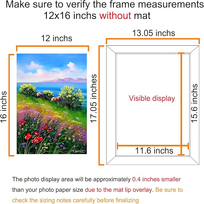 BESCRCL 12x16 Picture Frame Black Set of 6, Diamond Art Painting Frames Display Photo 8.5x11 or 12 x 16 without Mat, Wall Hanging Frame with Plexiglass
